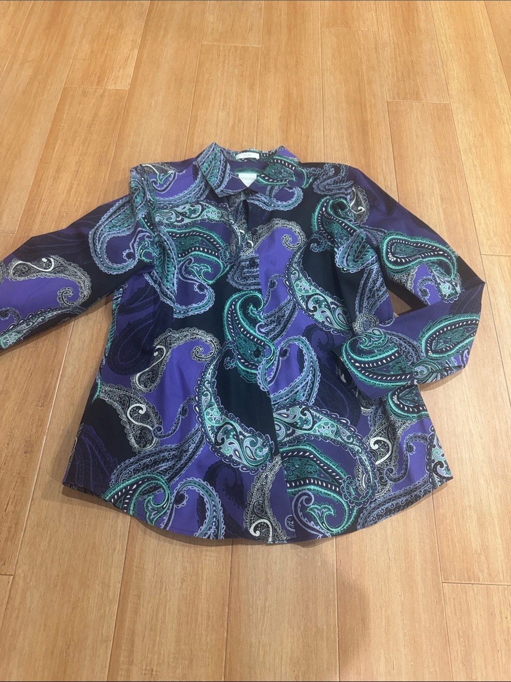 Chico's Teal Purple Paisley Collared Blouse